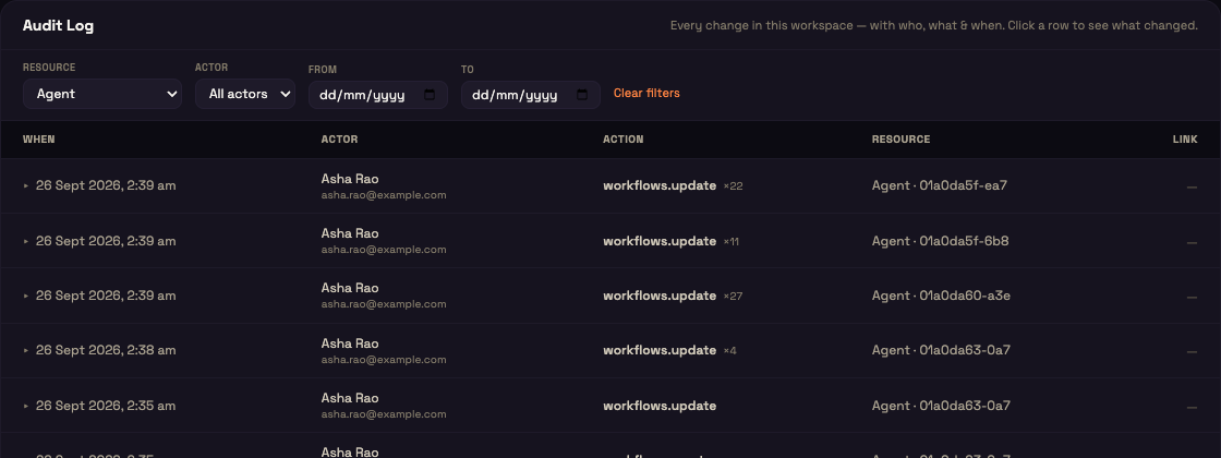 The Audit Log filters
