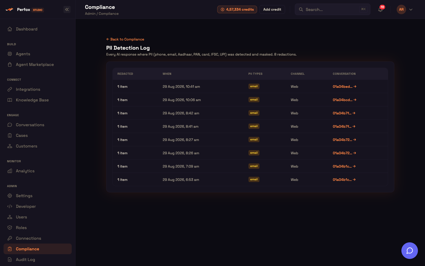The full PII Detection Log