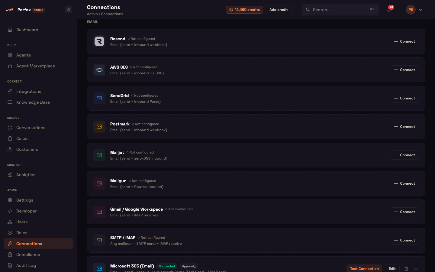 The Email section on Admin → Connections