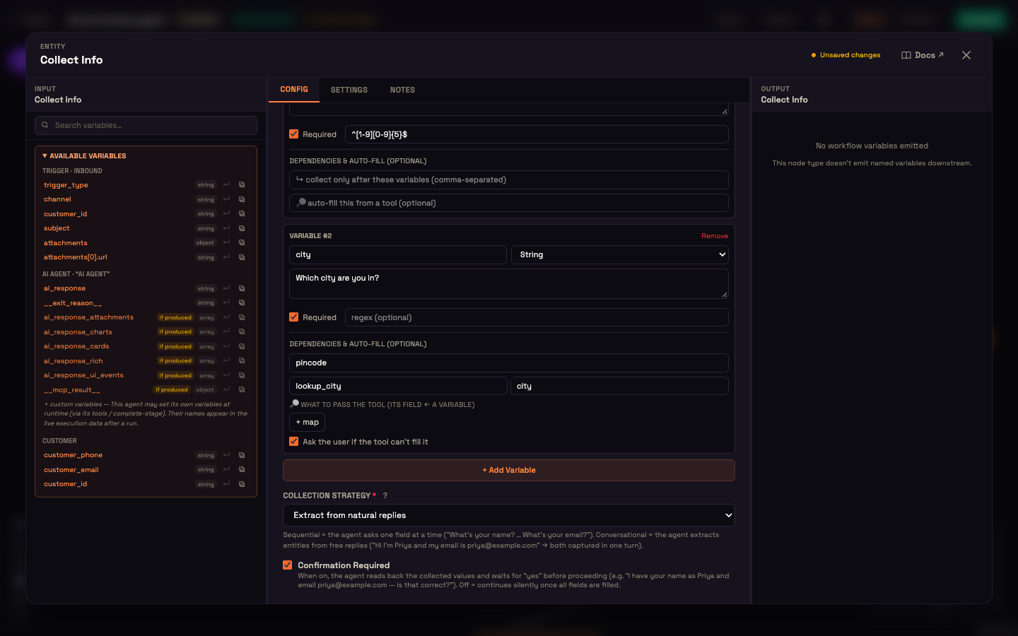 Collection Strategy set to Extract from natural replies, with Confirmation Required ticked.