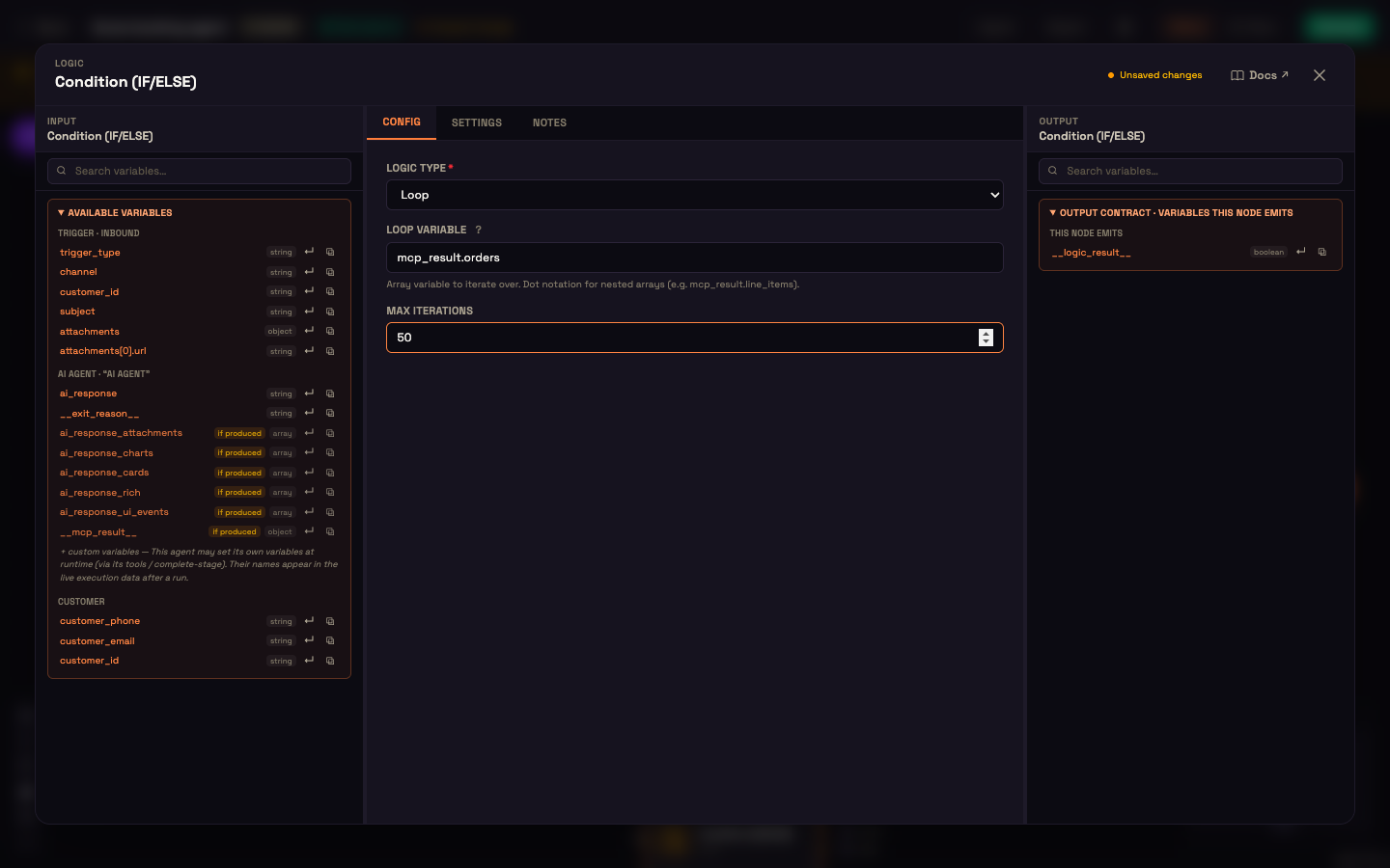 Loop over mcp_result.orders.