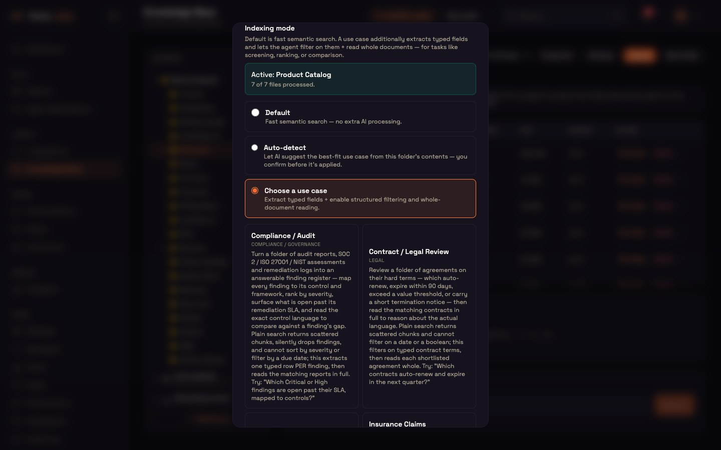 Indexing mode in folder Settings, with a use case applied