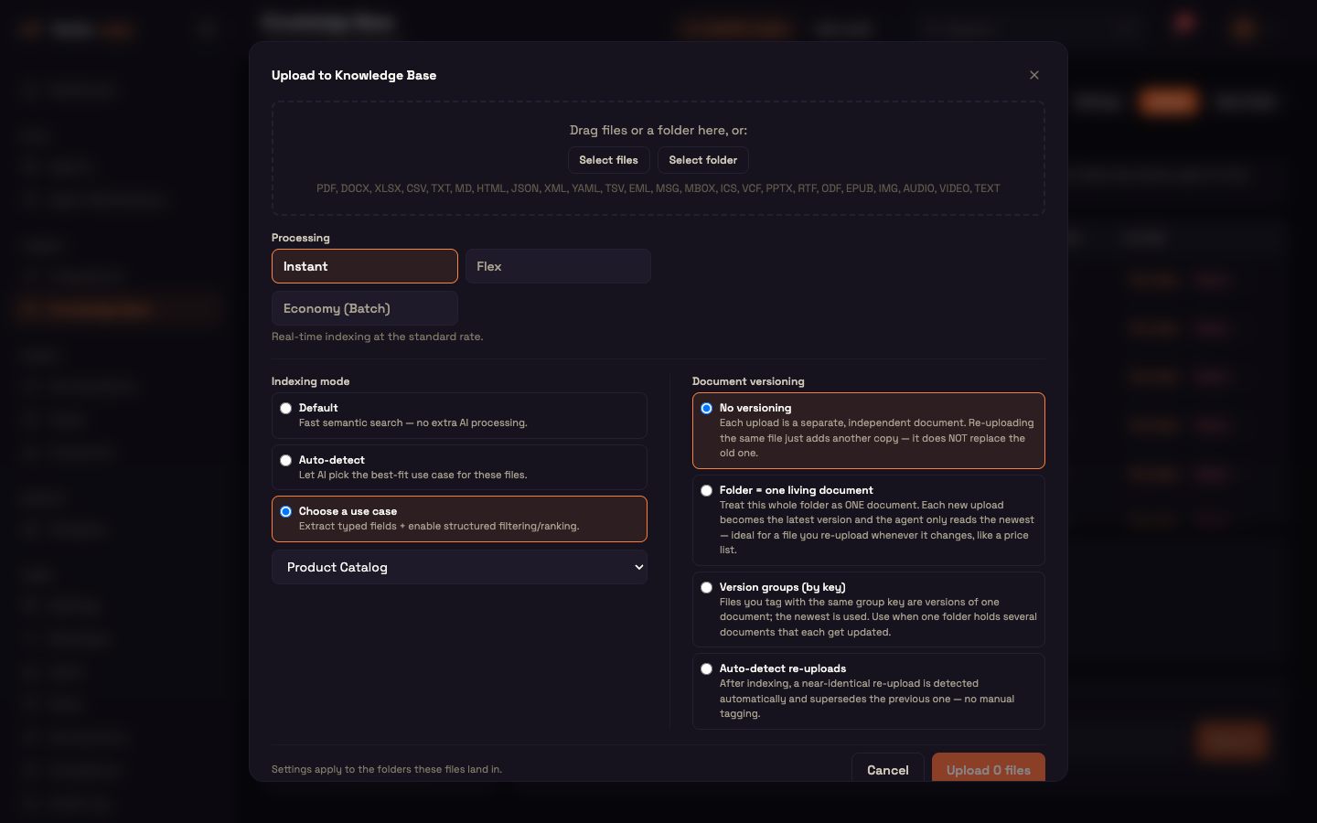 The Upload window