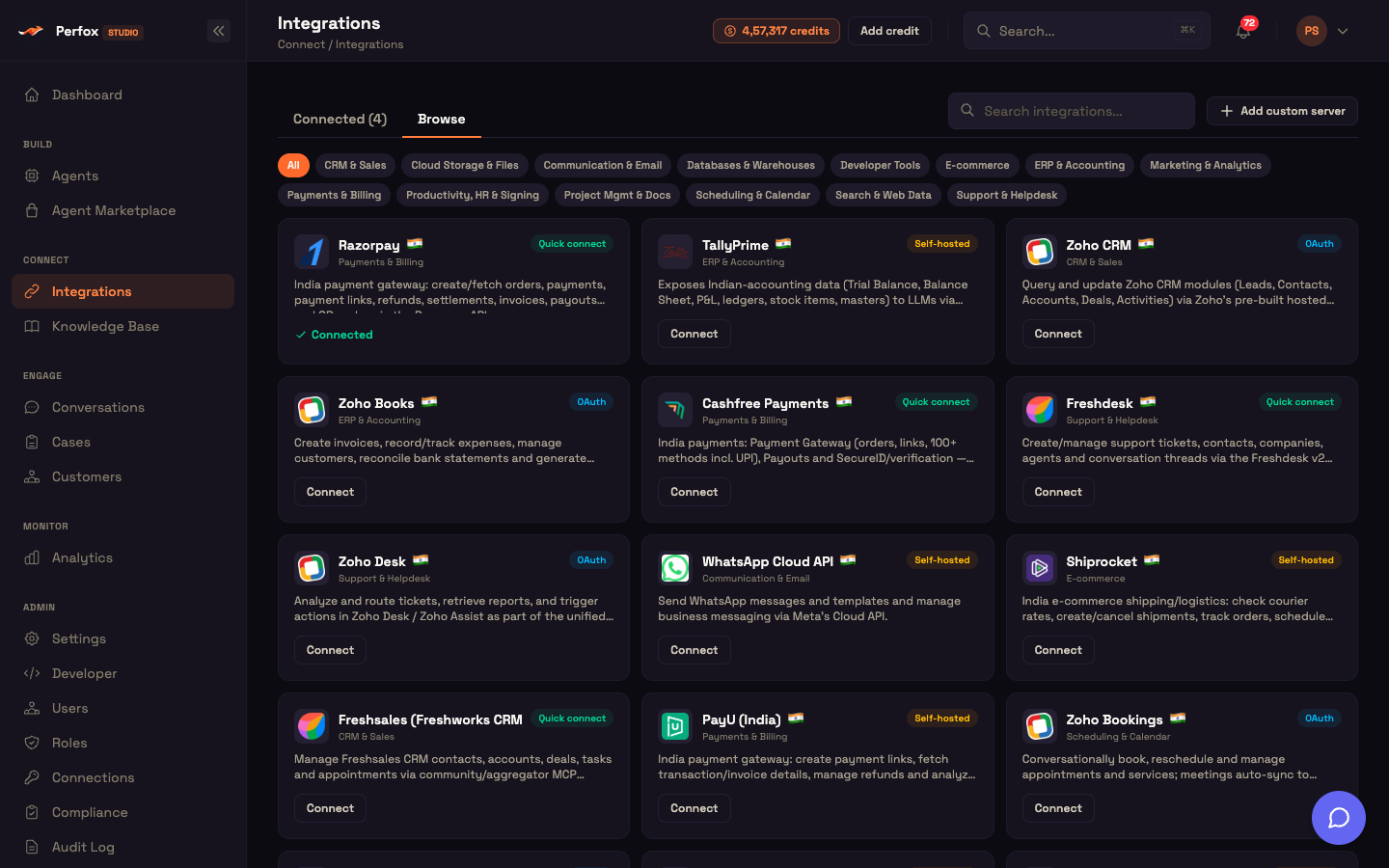 The Browse tab — the integrations catalog
