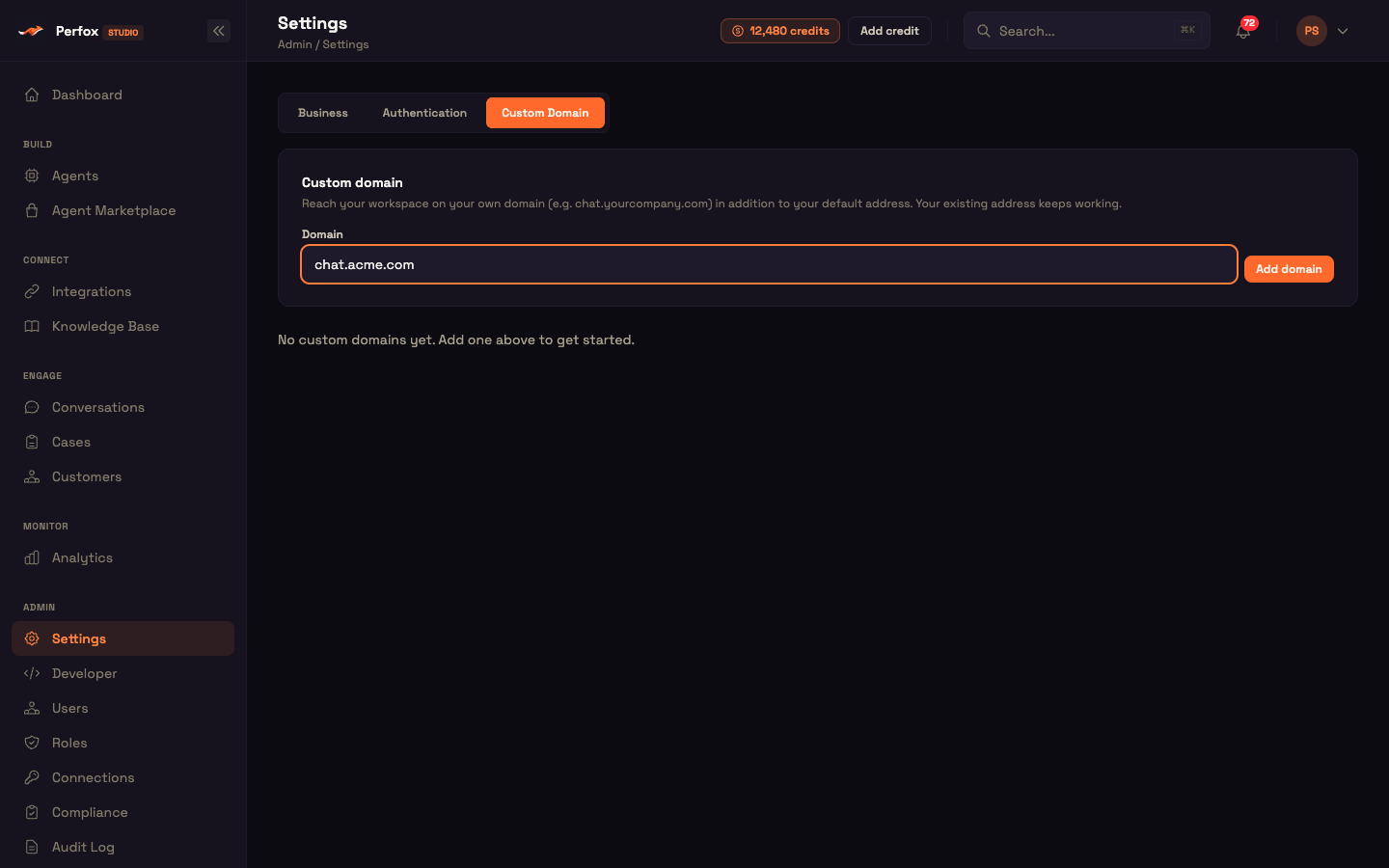 Settings → Custom Domain: add a domain
